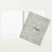 Sage Groene Batik Elegante Monogram Naam Planner (Display)