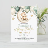 Sage Groene Beary Eerste Verjaardag Kaart (Staand voorkant)