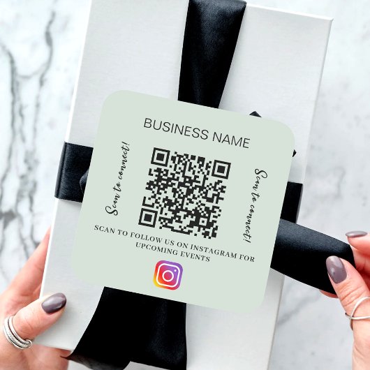 Sage groene bedrijfsnaam qr code instagram vierkante sticker