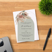 Sage groene beige rozen pampas boogvrij bruiloft acryl uitnodigingen