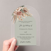 Sage groene beige rozen pampas boogvrij bruiloft acryl uitnodigingen (Insitu (Draagbaar))
