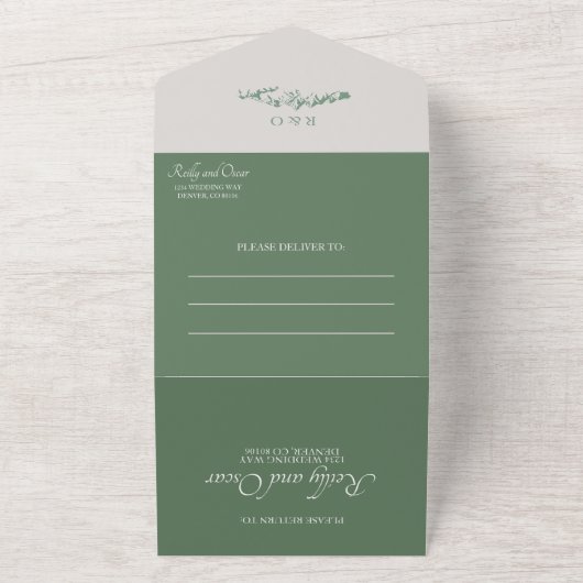 Sage Groene Berg All In One Uitnodiging (Buitenkant)