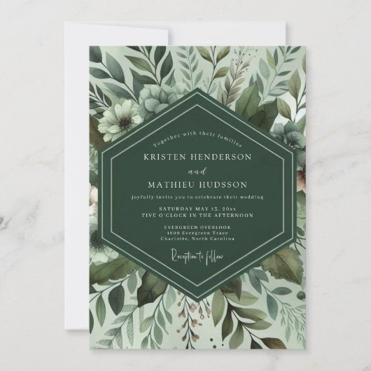 Sage Groene Blad Bruiloft Kaart (Voorkant)
