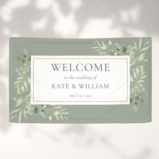 Sage groene blad bruiloft welkom spandoek