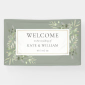 Sage groene blad bruiloft welkom spandoek (Horizontaal)
