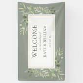 Sage groene blad bruiloft welkom spandoek (Verticaal)