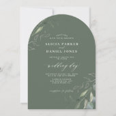 Sage groene bladeren boho boog bruiloft kaart (Voorkant)