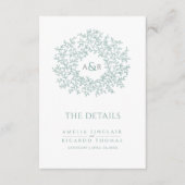 Sage groene bladeren cirkel bruiloft details en QR Informatiekaartje (Voorkant)