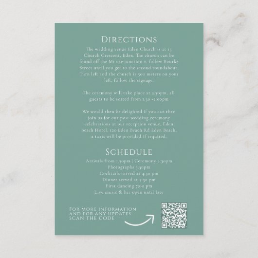 Sage groene bladeren cirkel bruiloft details en QR Informatiekaartje (Achterkant)