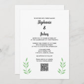Sage Groene Bladeren QR Code Zwart Script Bruiloft Kaart (Voorkant / Achterkant)