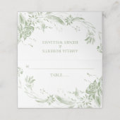 Sage groene bloem arrangement bruiloft plaatskaartje (Buitenkant ongevouwen)