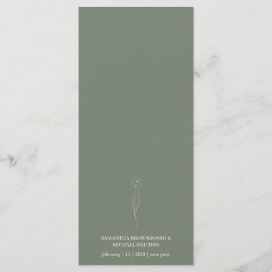 Sage Groene Bloem Kunst Bruiloft Menu (Achterkant)