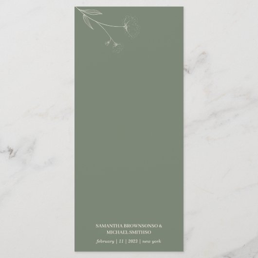 Sage Groene Bloem Kunst Katoen Bruiloft Menu (Achterkant)