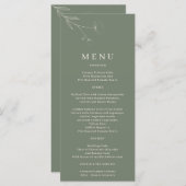 Sage Groene Bloem Kunst Katoen Bruiloft Menu (Voorkant / Achterkant)