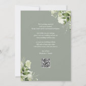 Sage groene bloem typografie QR-code trouwkaart Save The Date (Achterkant)
