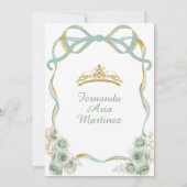 Sage Groene Bloemboog Lint Gouden Kroon Mis Quince Kaart (Achterkant)