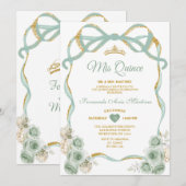 Sage Groene Bloemboog Lint Gouden Kroon Mis Quince Kaart (Voorkant / Achterkant)