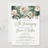 Sage Groene Bloemen 50ste Bruiloft Jubileum Kaart (Voorkant)