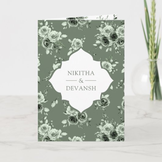 Sage Groene Bloemen Alles in een Kant Indiase brui (Voorkant)