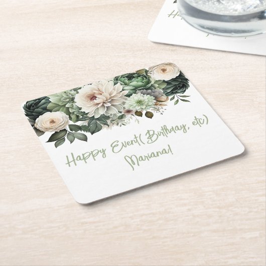 Sage Groene Bloemen Bloemenfeest Kartonnen Onderzetters (Schuin)