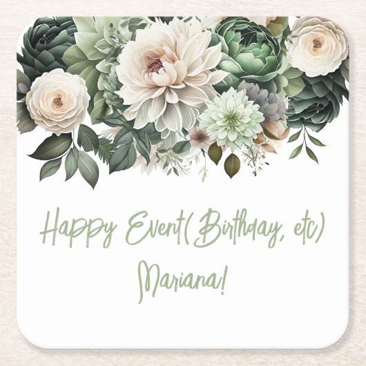 Sage Groene Bloemen Bloemenfeest Kartonnen Onderzetters (Voorkant)