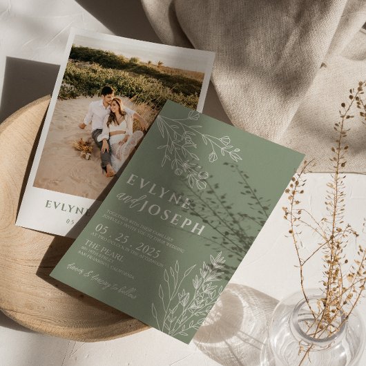 Sage Groene Bloemen Boho Botanische Moderne Bruilo Kaart