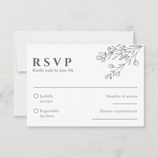 Sage Groene Bloemen Boho Botanische Unieke Bruilof RSVP Kaartje (Voorkant)