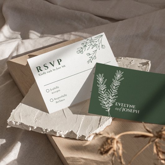 Sage Groene Bloemen Boho Botanische Unieke Bruilof RSVP Kaartje