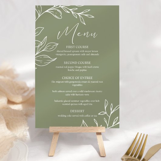 Sage Groene Bloemen Boho Bruiloft Menu