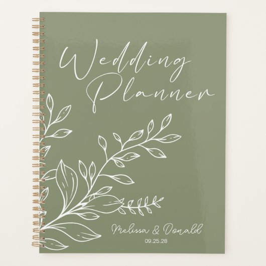 Sage Groene Bloemen Boho Bruiloft Planner (Voorkant)