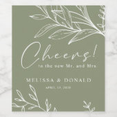 Sage Groene Bloemen Boho Bruiloft Wijn Etiket (Enkel label)