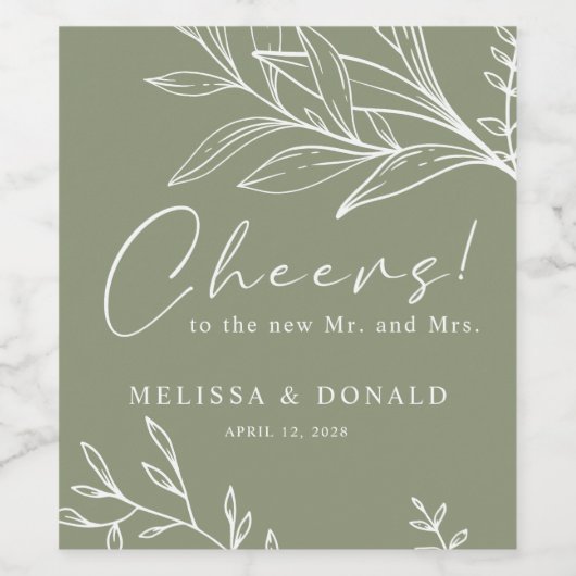 Sage Groene Bloemen Boho Bruiloft Wijn Etiket (Enkel label)