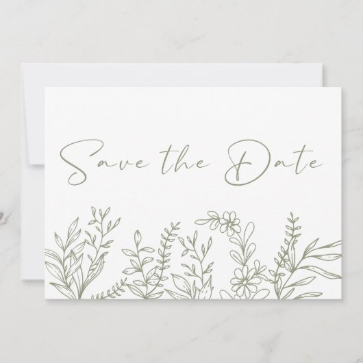 Sage Groene Bloemen Boho Save De Datum Save The Date (Voorkant)