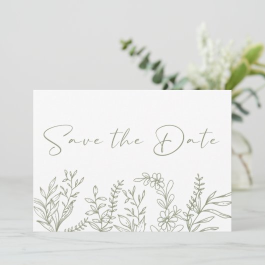 Sage Groene Bloemen Boho Save De Datum Save The Date (Staand voorkant)