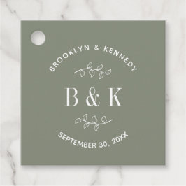 Sage Groene Bloemen Botanische Bruiloft Paar Naam Bedankjes Labels