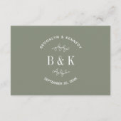Sage Groene Bloemen Botanische Bruiloft Paar Naam Informatiekaartje (Achterkant)