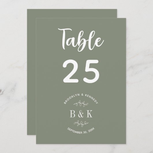 Sage Groene Bloemen Botanische Bruiloft Tafelnumme (Voorkant / Achterkant)