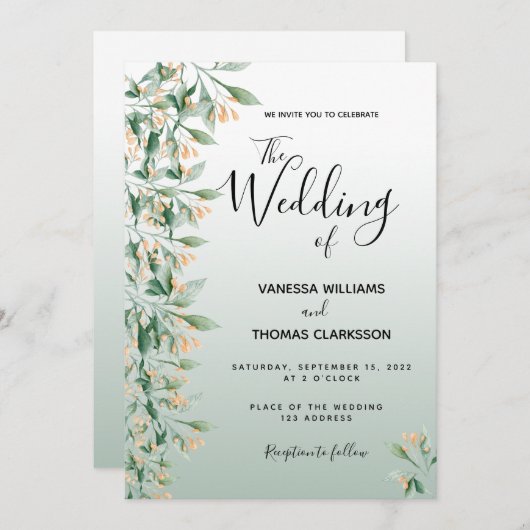 Sage groene bloemen bruiloft kaart (Voorkant / Achterkant)