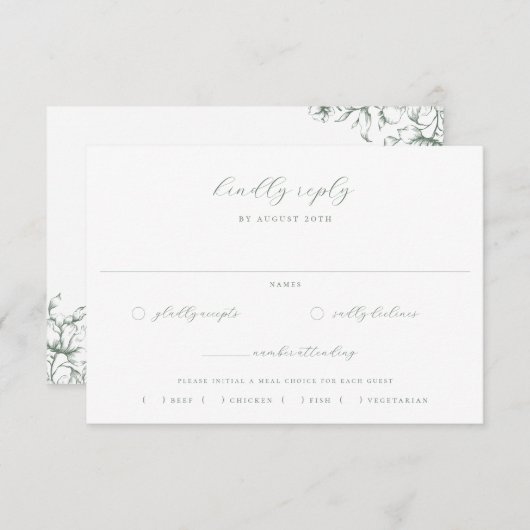 Sage Groene Bloemen Bruiloft Maaltijd Keuze RSVP Kaartje (Voorkant / Achterkant)