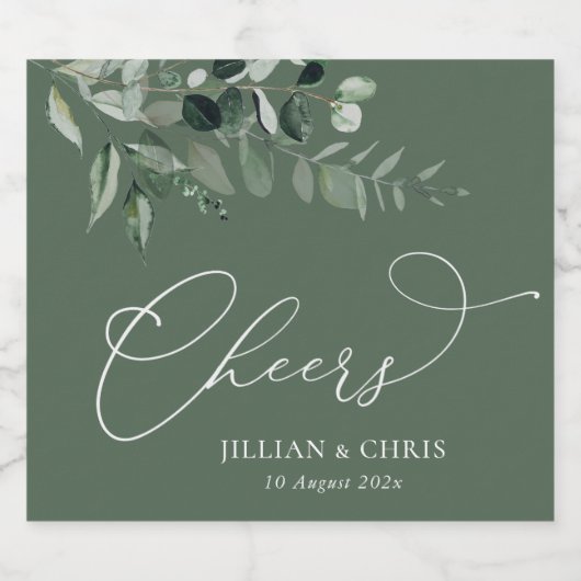 Sage groene bloemen bruiloft sparkling wijnetiket (Enkel label)