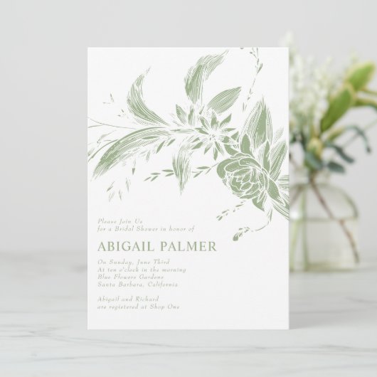 Sage groene bloemen bruiloft vrijgezellenfeest kaart (Staand voorkant)