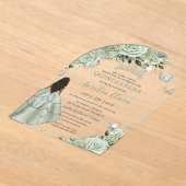 Sage Groene Bloemen Bruin Meisje Quinceañera XV Bo Acryl Uitnodigingen (Laagn)