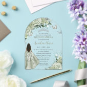 Sage Groene Bloemen Bruin Meisje Quinceañera XV Bo Acryl Uitnodigingen (Insitu (Huwelijk))