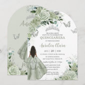 Sage Groene Bloemen Bruin Meisje Quinceañera XV Bo Kaart (Voorkant / Achterkant)