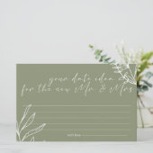 Sage Groene Bloemen Datum Nacht Idee Douche Spel Briefpapier (Staand voorkant)