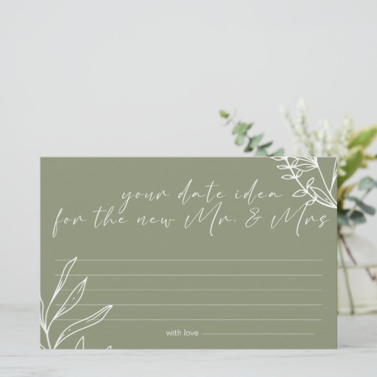 Sage Groene Bloemen Datum Nacht Idee Douche Spel Briefpapier (Staand voorkant)