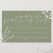 Sage Groene Bloemen Datum Nacht Idee Douche Spel Briefpapier (Voorkant)