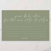 Sage Groene Bloemen Datum Nacht Idee Douche Spel Briefpapier (Voorkant)