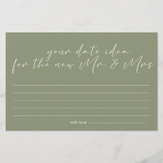 Sage Groene Bloemen Datum Nacht Idee Douche Spel Briefpapier (Voorkant)