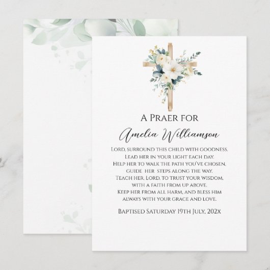 Sage Groene Bloemen Doop Informatiekaartje (Voorkant / Achterkant)